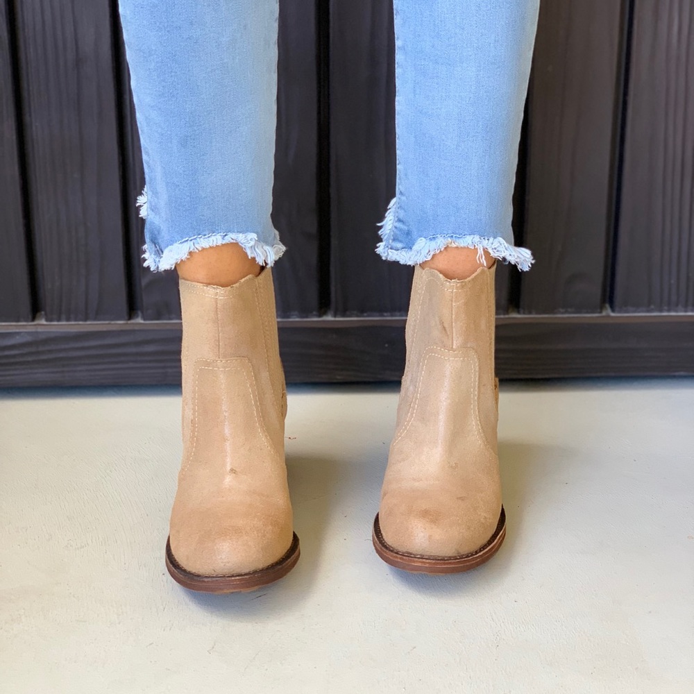 NIB Tan Leather Distressed Rugged Block Heel Boot - Picture 3 of 8